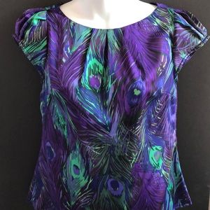 Banana Republic Cap Sleeve Peacock Print Top